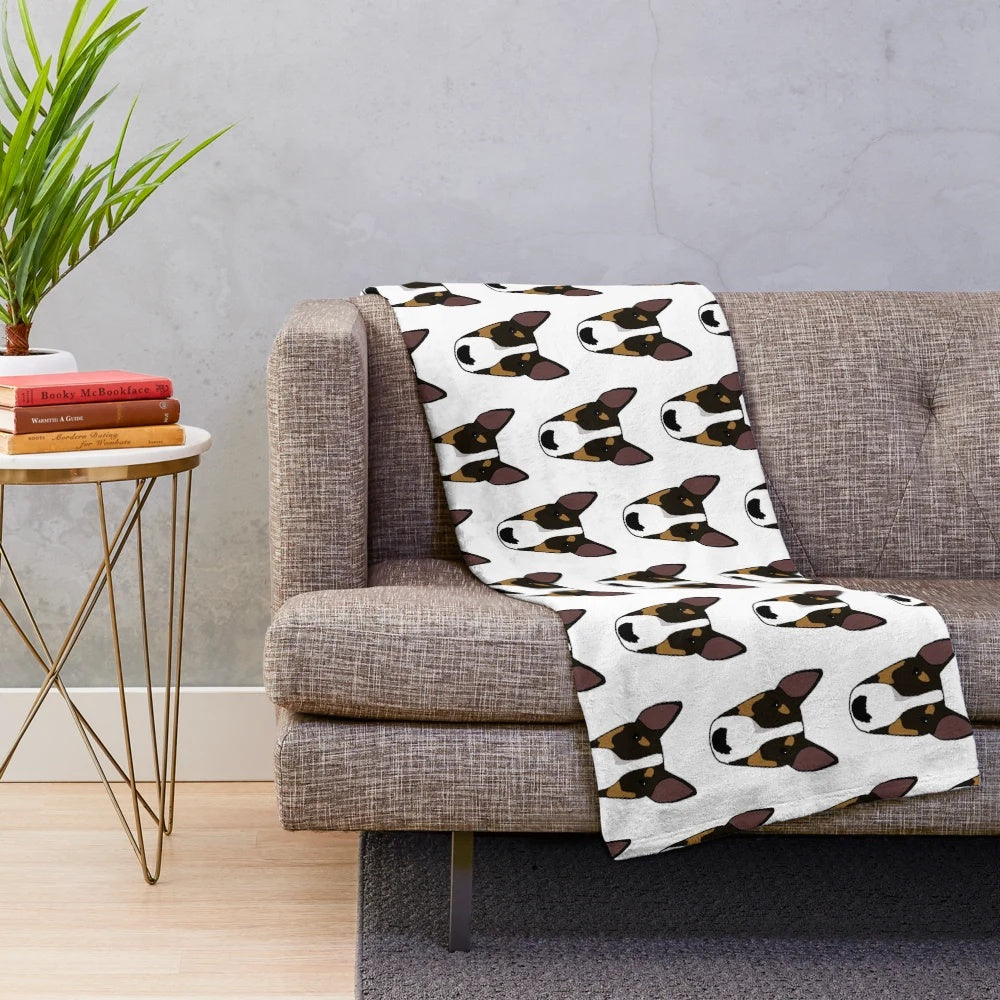 Soft and cuddly plush blanket featuring a bull terrier dog design