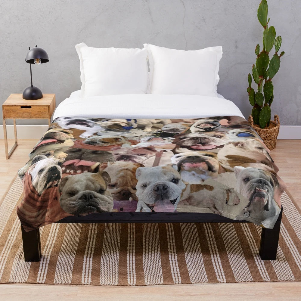 Mochi the English Bulldog Collage Plush Blanket