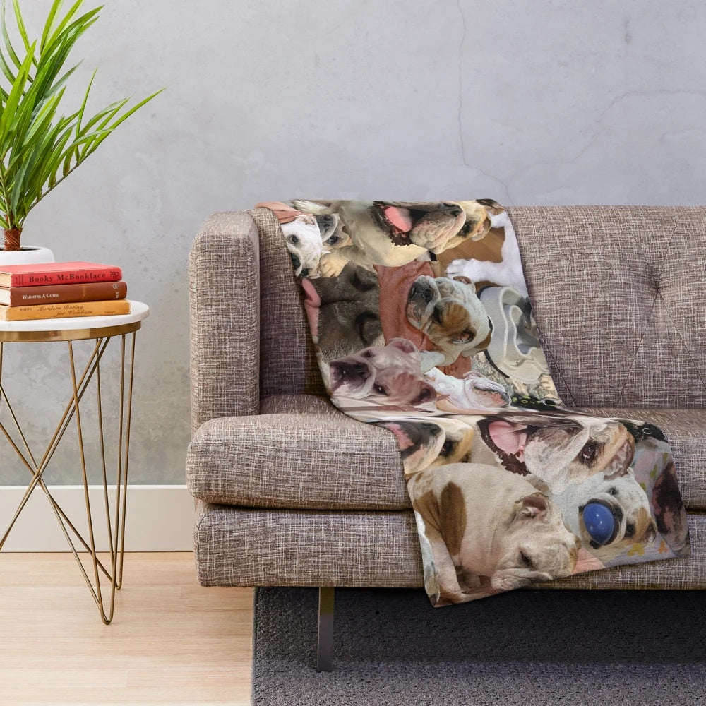 Mochi the English Bulldog Collage Plush Blanket