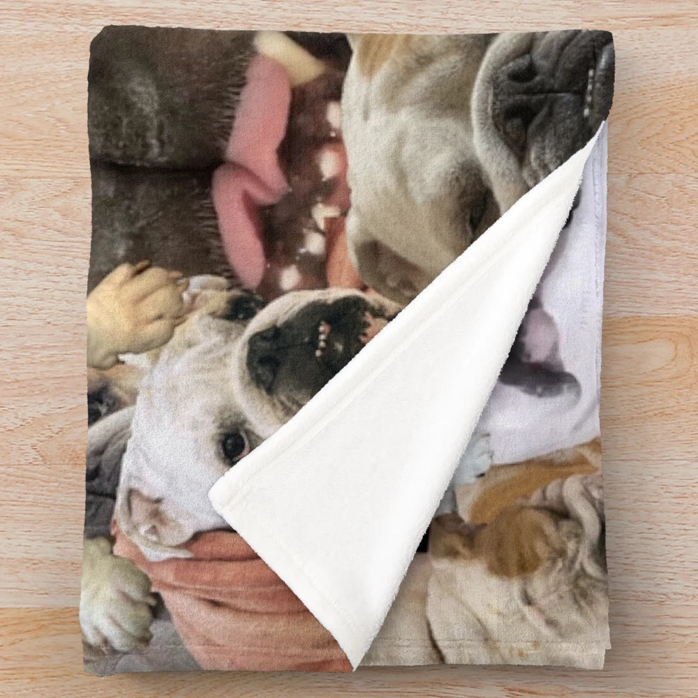 Mochi the English Bulldog Collage Plush Blanket
