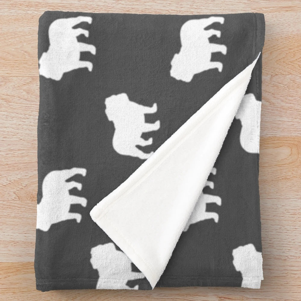 Bulldog Silhouette Plush Blanket featuring a graphic design of an English or Old English bulldog