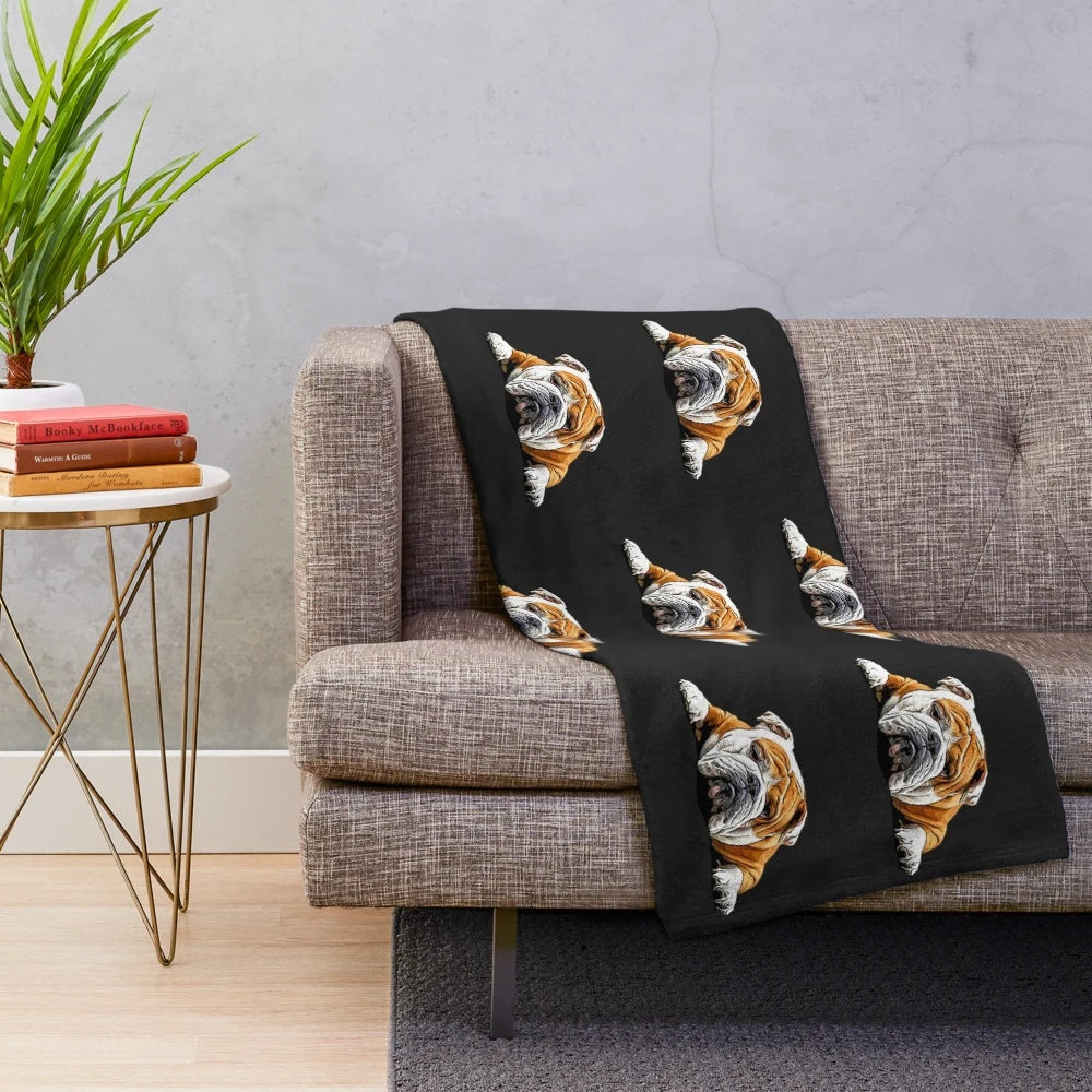 Bulldog plush blanket featuring a cute bulldog in a chill pose