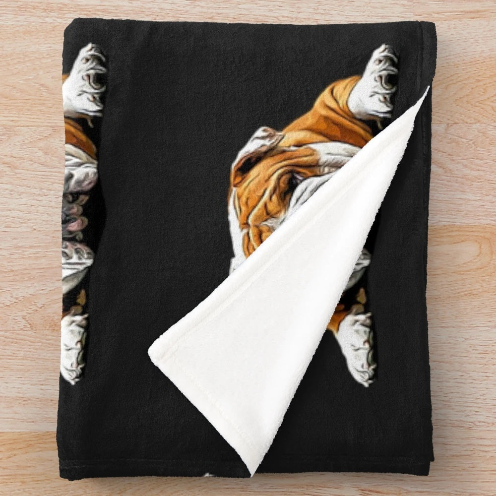 Bulldog plush blanket featuring a cute bulldog in a chill pose