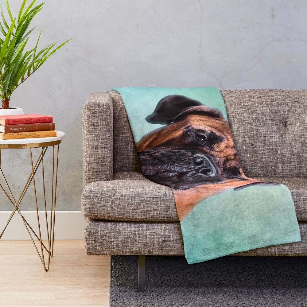 Bullmastiff dog plush blanket with realistic pet portrait