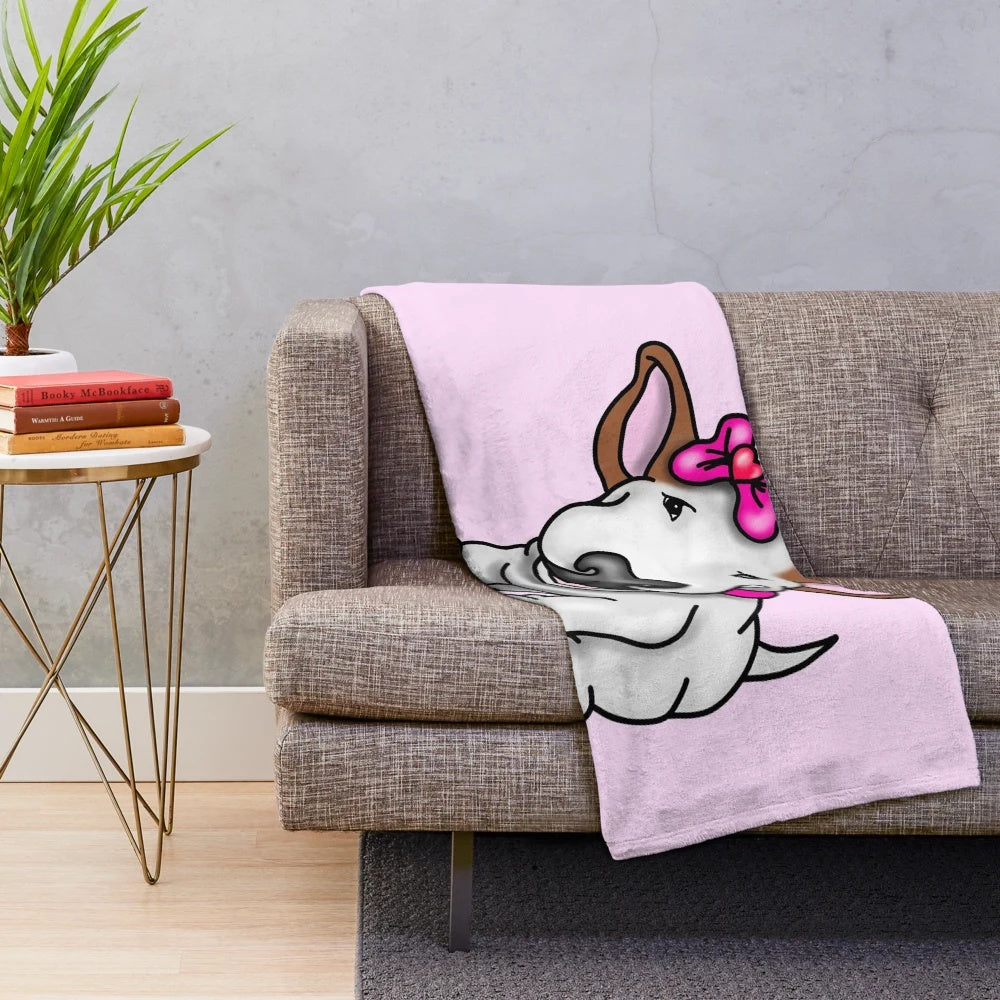 Bullterrier plush blanket featuring a cute cartoon design