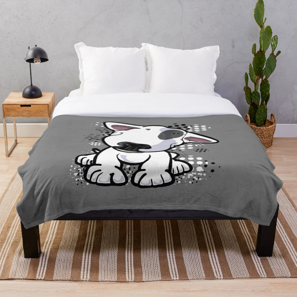 Bullterrier plush blanket with happy eye patch design