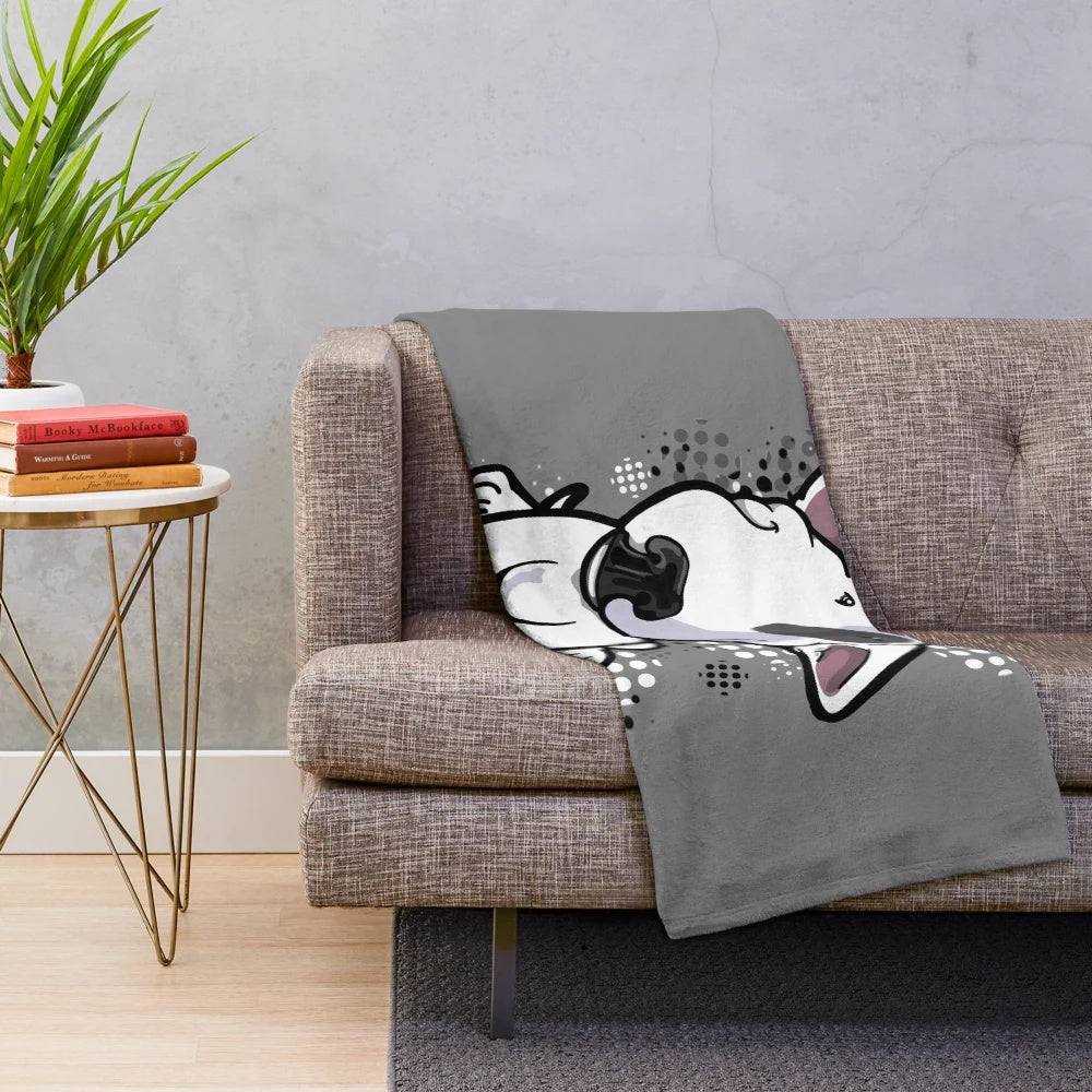 Bullterrier plush blanket with happy eye patch design