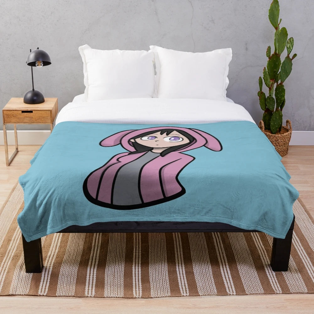 Bunny-themed plush blanket with Feng Min's iconic outfit from Dead by Daylight