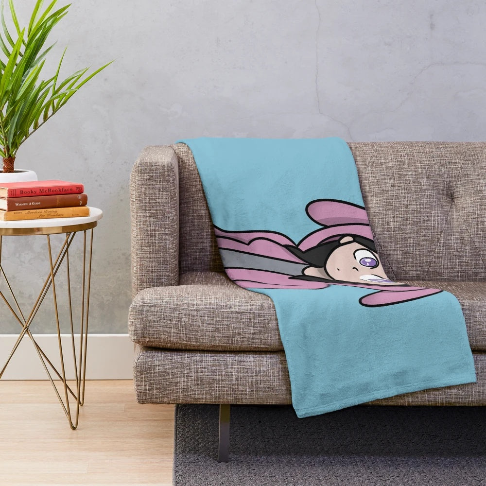 Bunny-themed plush blanket with Feng Min's iconic outfit from Dead by Daylight
