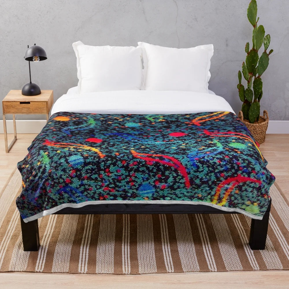 Soft plush blanket with retro bus seat pattern design
