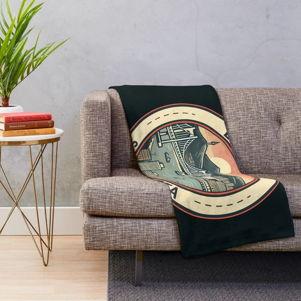 Busan South Korea travel art illustration plush blanket
