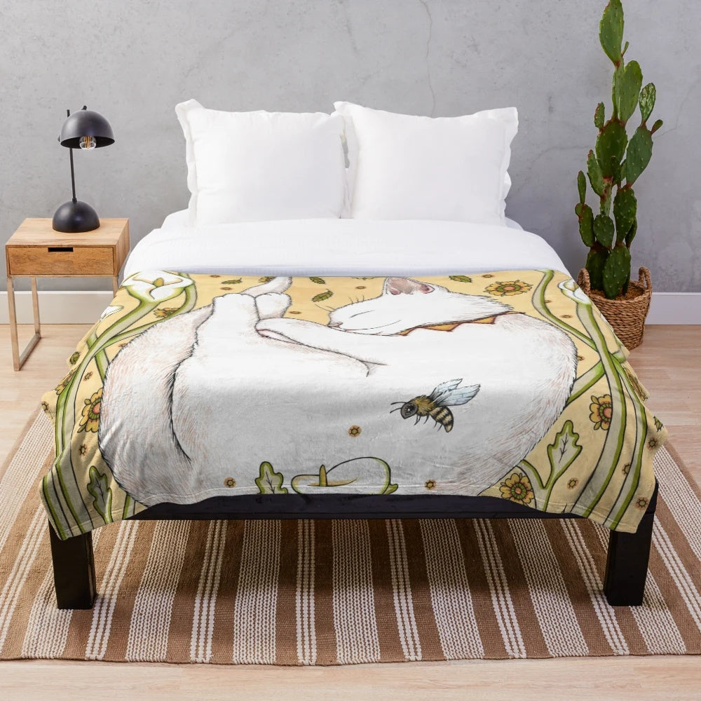 Cozy plush blanket featuring butterflies and bees