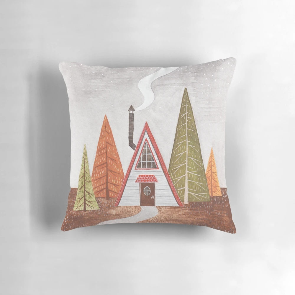 Rustic cabin-inspired throw pillow with nature-themed design