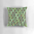 Decorative throw pillow featuring a whimsical cactus garden design, perfect for cat lovers and nature enthusiasts.