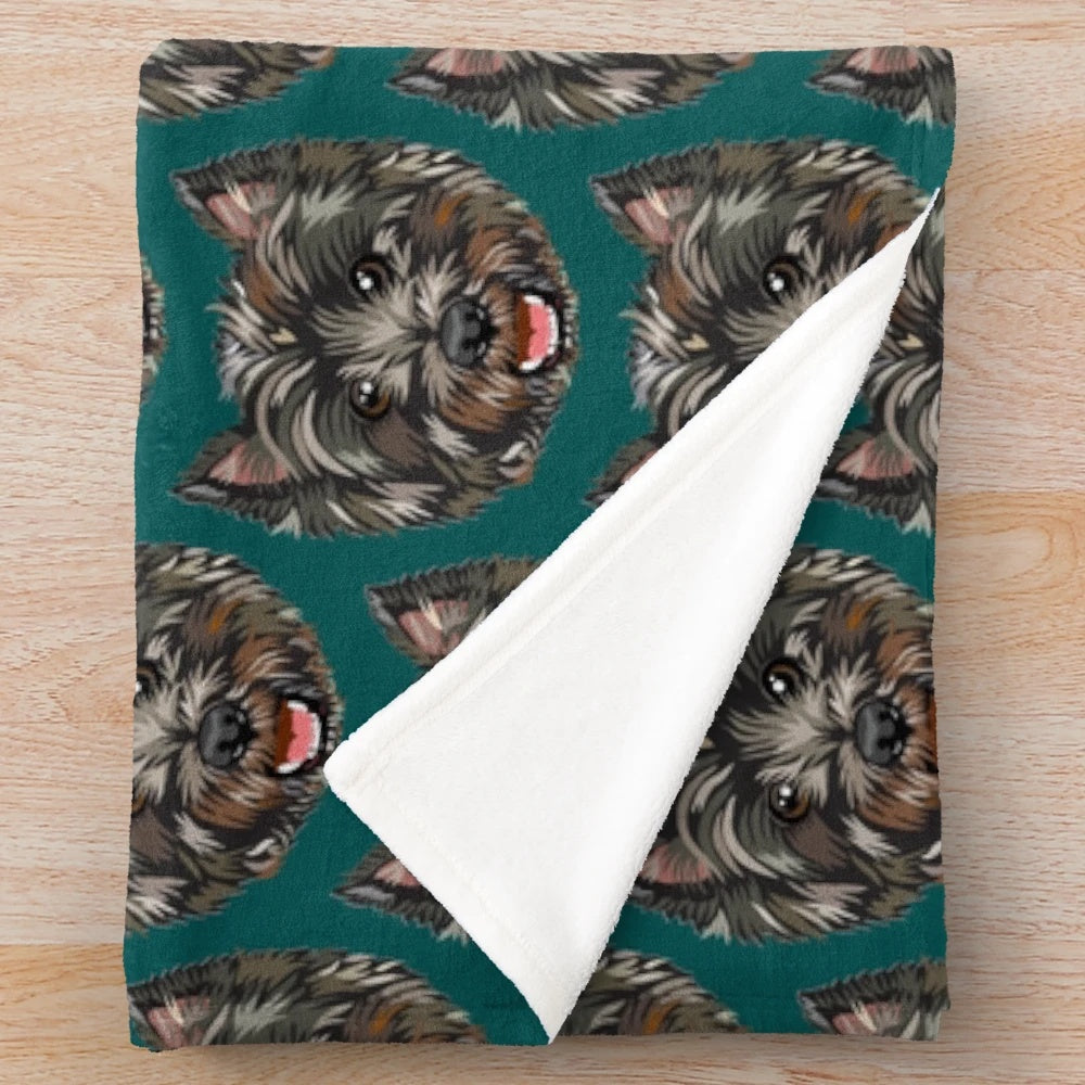 Dark cairn terrier plush blanket featuring an artistic dog portrait by Michelle Phong