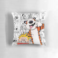 Plush Calvin and Hobbes pillow featuring the iconic tiger and boy duo
