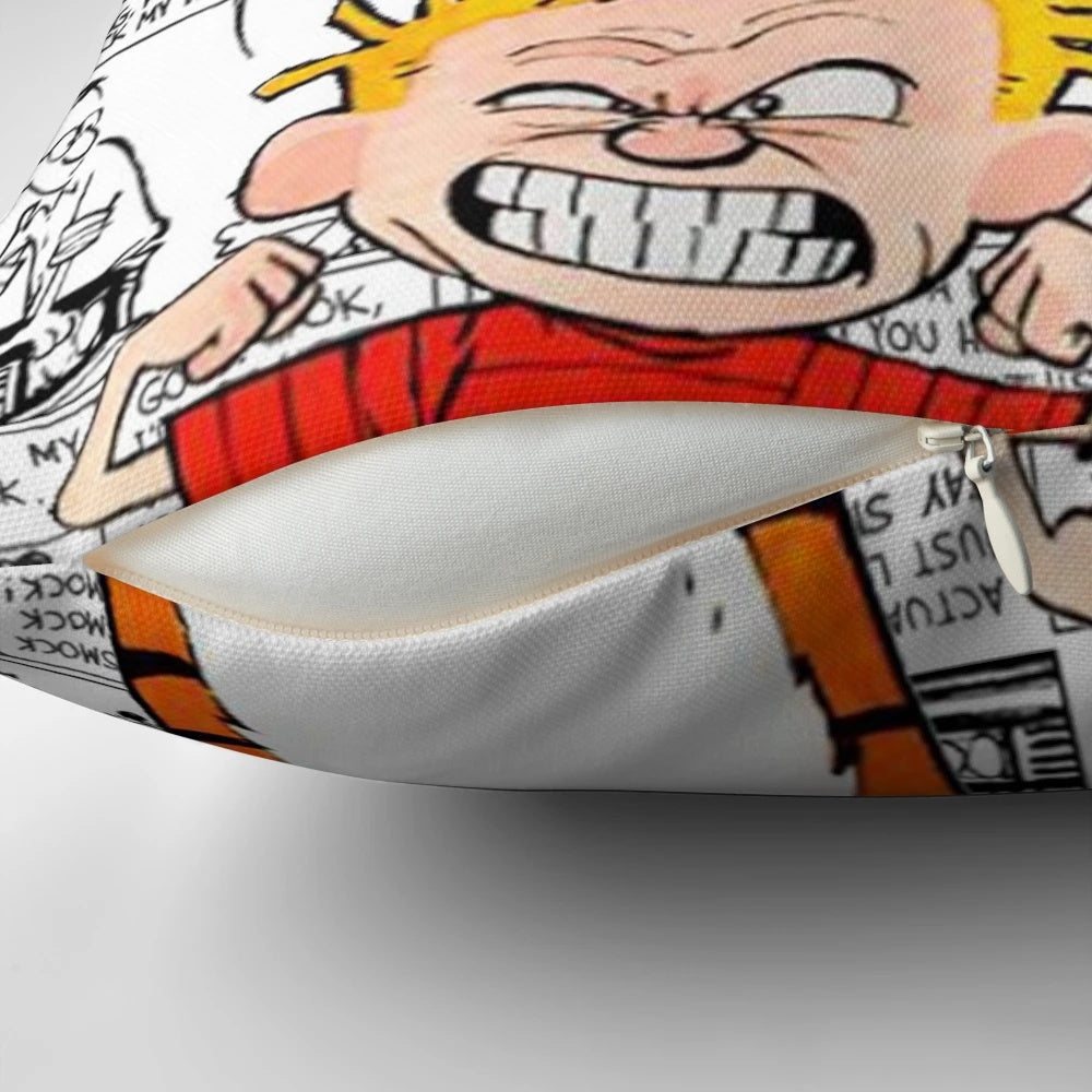 Plush Calvin and Hobbes pillow featuring the iconic tiger and boy duo
