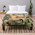 Camouflage plush blanket featuring a gay bear design