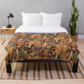 Detailed image of a high-resolution, sharp, fall-themed camouflage plush blanket