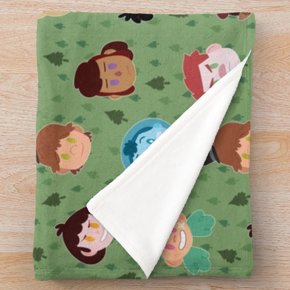 Camp Campbell inspired plush blanket with cartoon pattern