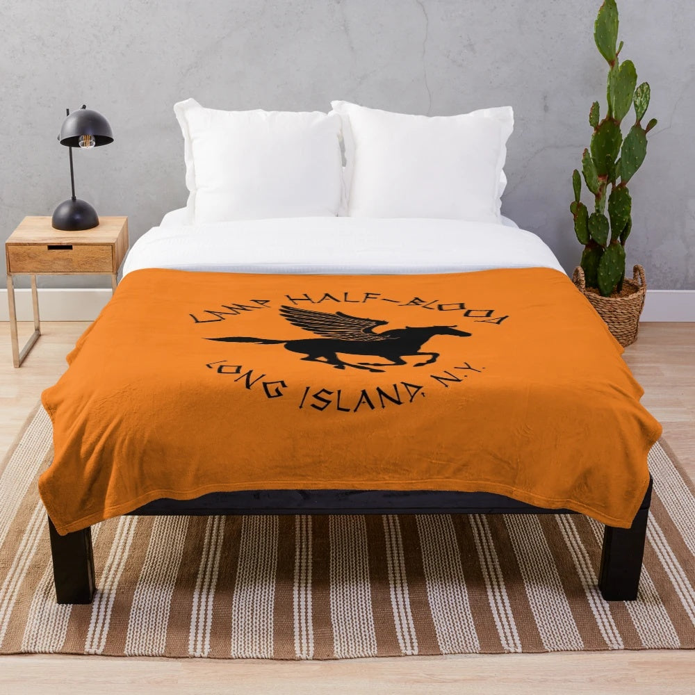 Camp Half-Blood inspired plush blanket featuring characters from the Percy Jackson series
