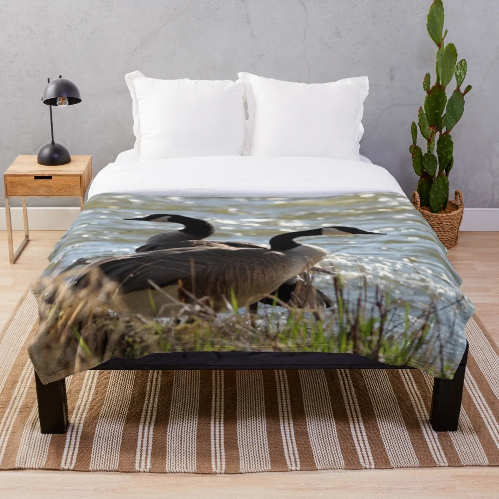 Canada Goose Plush Blanket with Realistic Feather Details