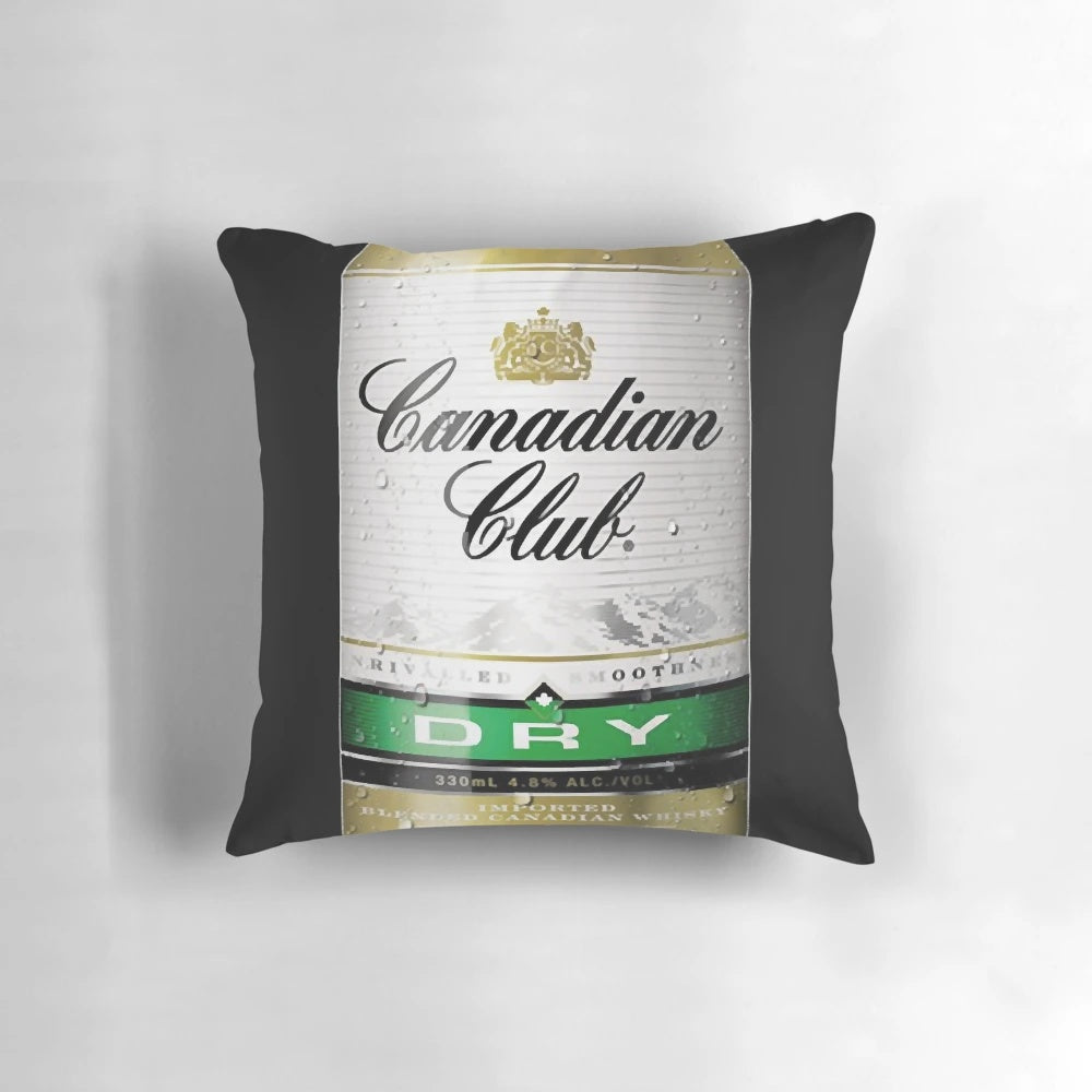 A soft and comfortable pillow featuring the iconic Canadian Club Dry logo and design.