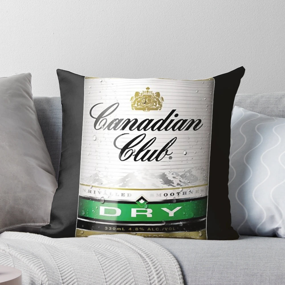 A soft and comfortable pillow featuring the iconic Canadian Club Dry logo and design.