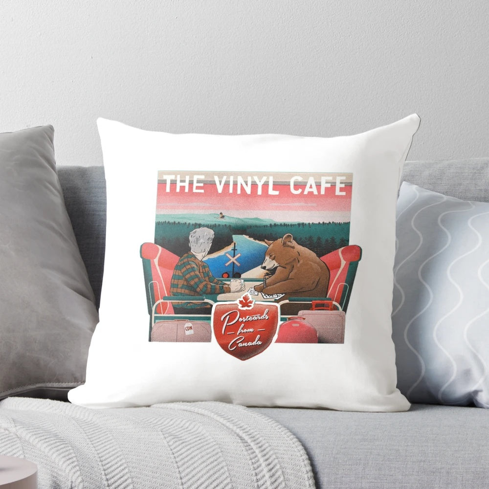 Vinyl Cafe Pillow featuring the iconic artwork of the Canadian CBC podcast hosted by Stuart Mclean