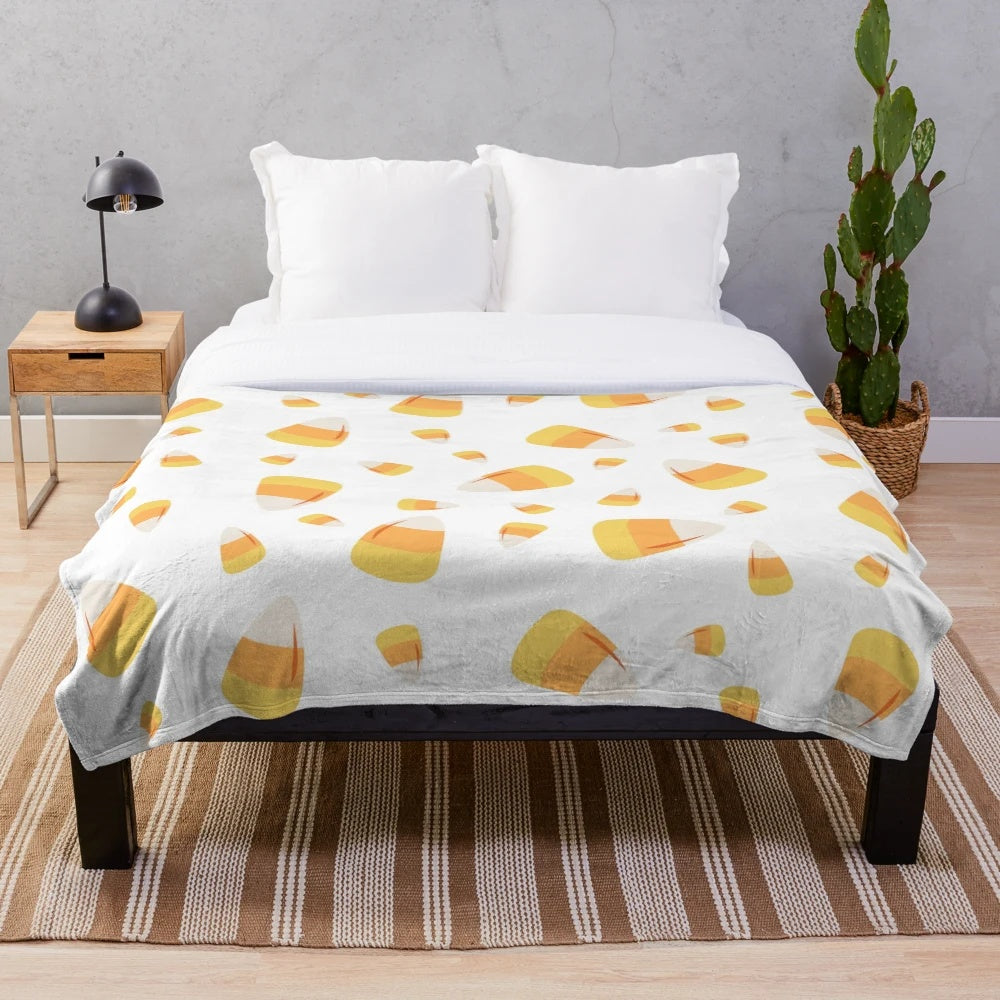 Candy corn pattern plush blanket for Halloween and autumn
