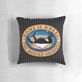 Cartoon illustration of a greyhound, whippet, or lurcher dog snoozing on a decorative pillow