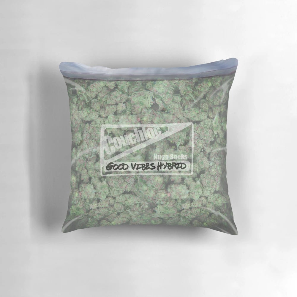 A plush, soft pillow featuring a playful cannabis-themed design.