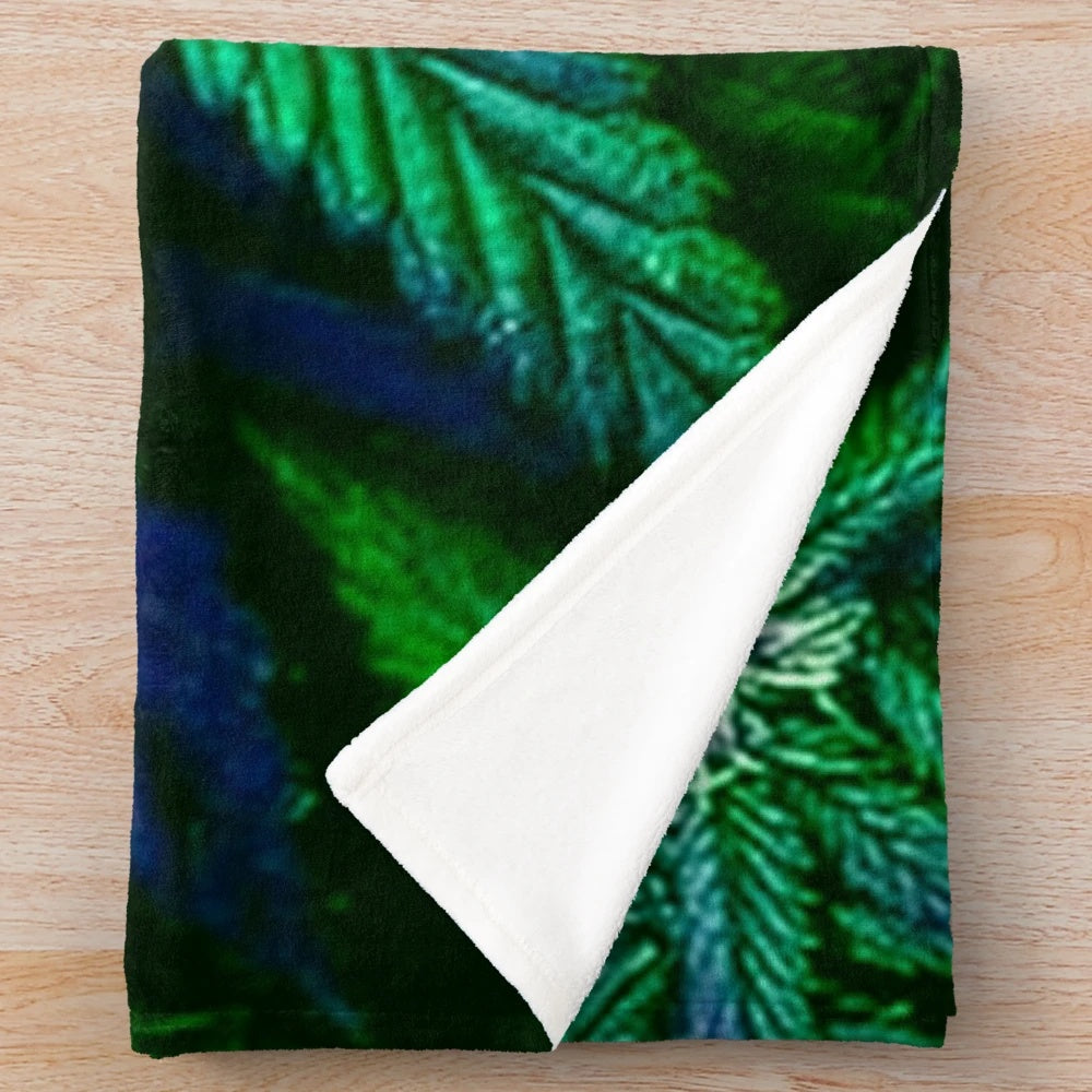 Plush blanket with cannabis/marijuana leaf print design