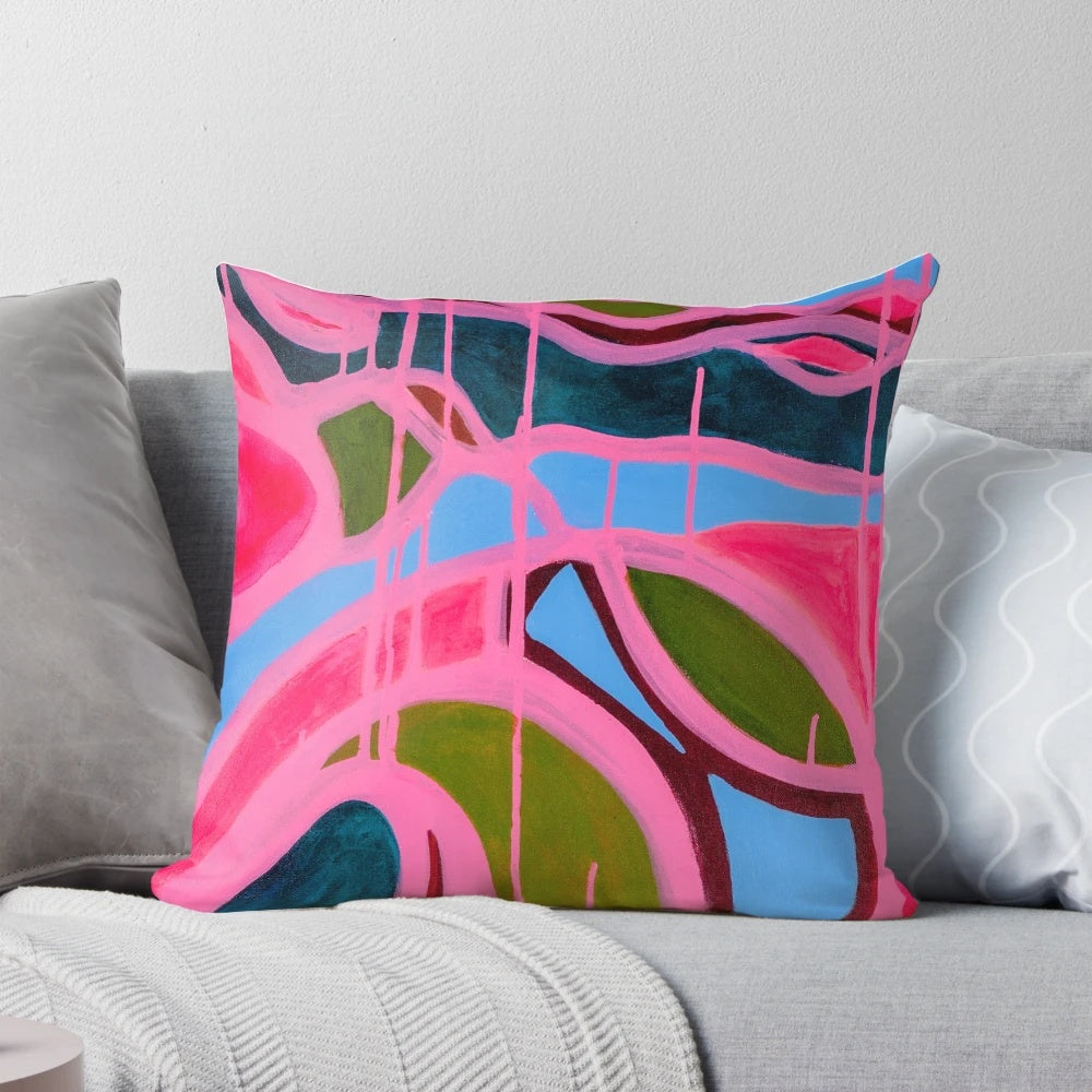 Soft and comfortable Capri Dreaming decorative pillow in pink, blue, burgundy, green, and teal colors