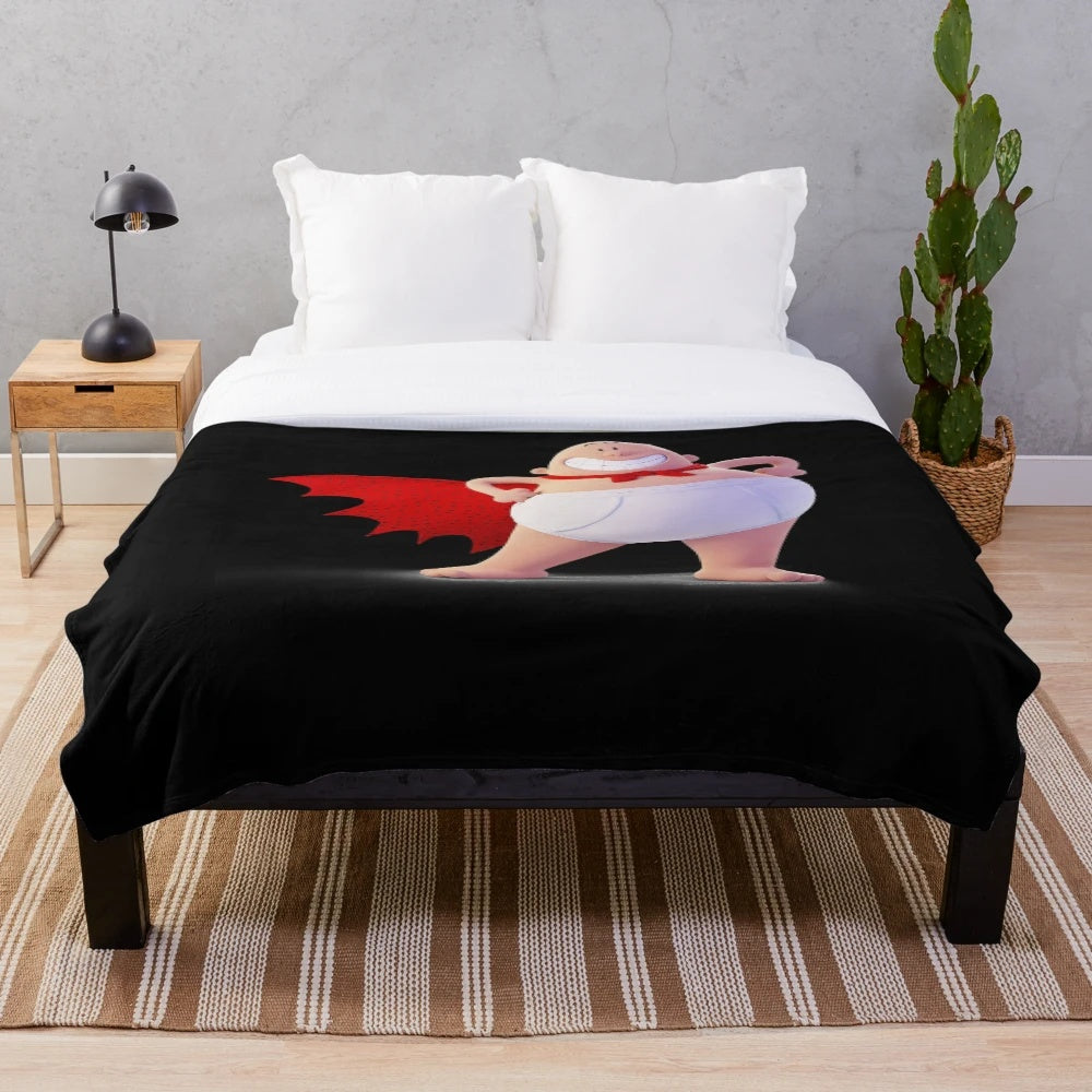 Captain Underpants inspired plush blanket with vibrant comic book-style graphics