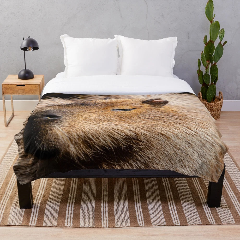 Capybara plush blanket with a detailed profile of the semi-aquatic rodent