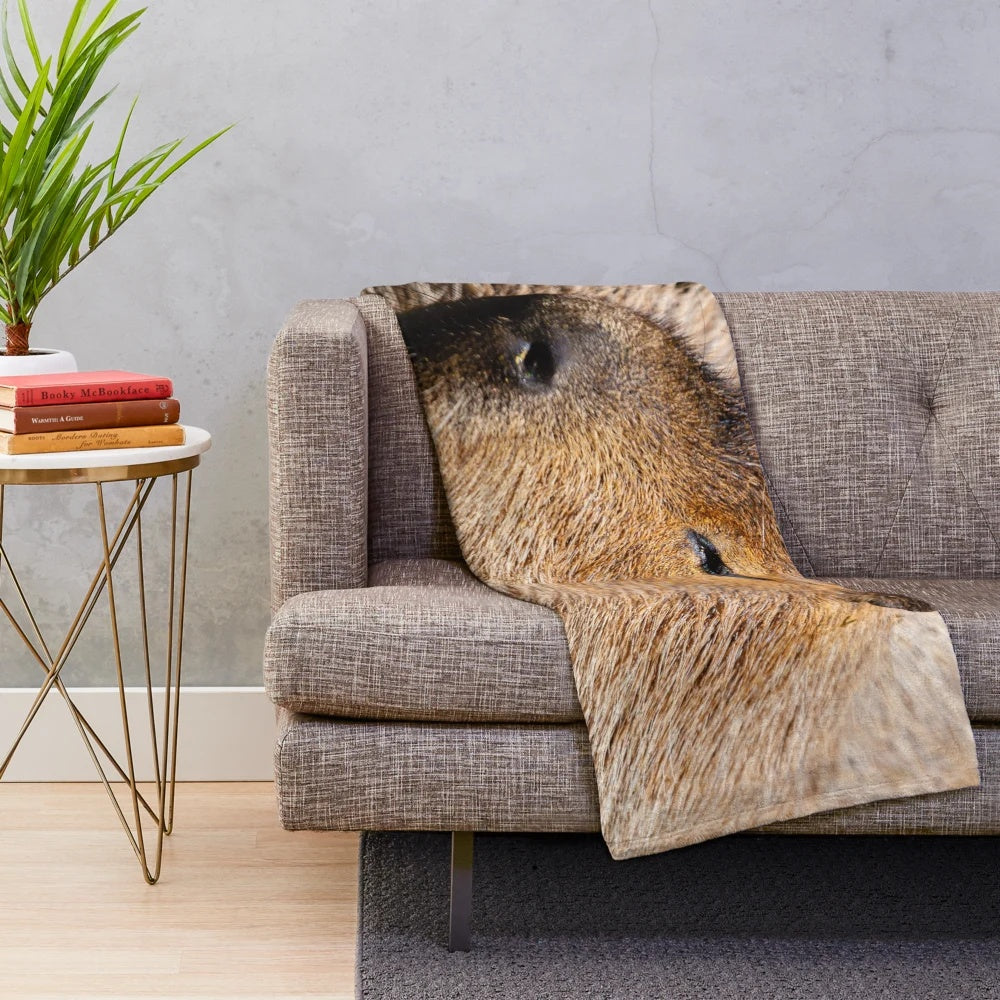 Capybara plush blanket with a detailed profile of the semi-aquatic rodent