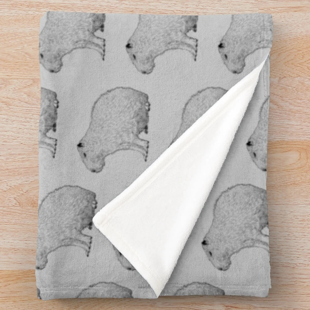 Capybara plush blanket in retro woodblock style design