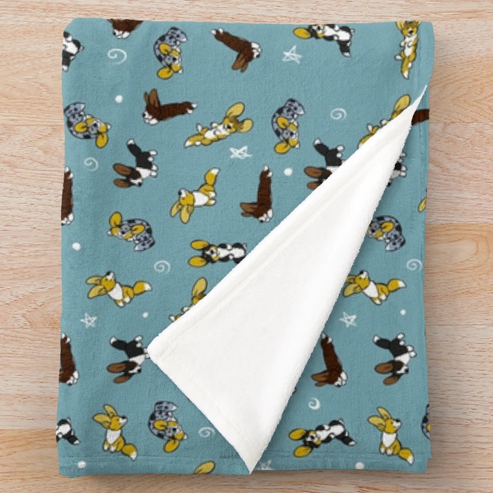 Soft and cuddly Cardigan Welsh Corgi plush blanket with a whimsical scribble pattern