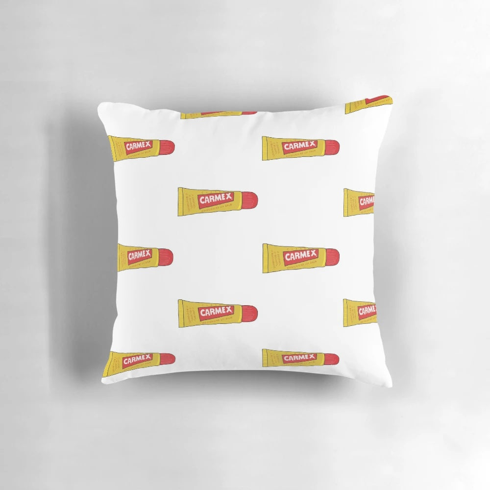 Soft and stylish Carmex-branded pillow with a fun, cartoon-inspired design