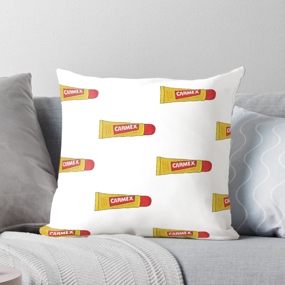 Soft and stylish Carmex-branded pillow with a fun, cartoon-inspired design