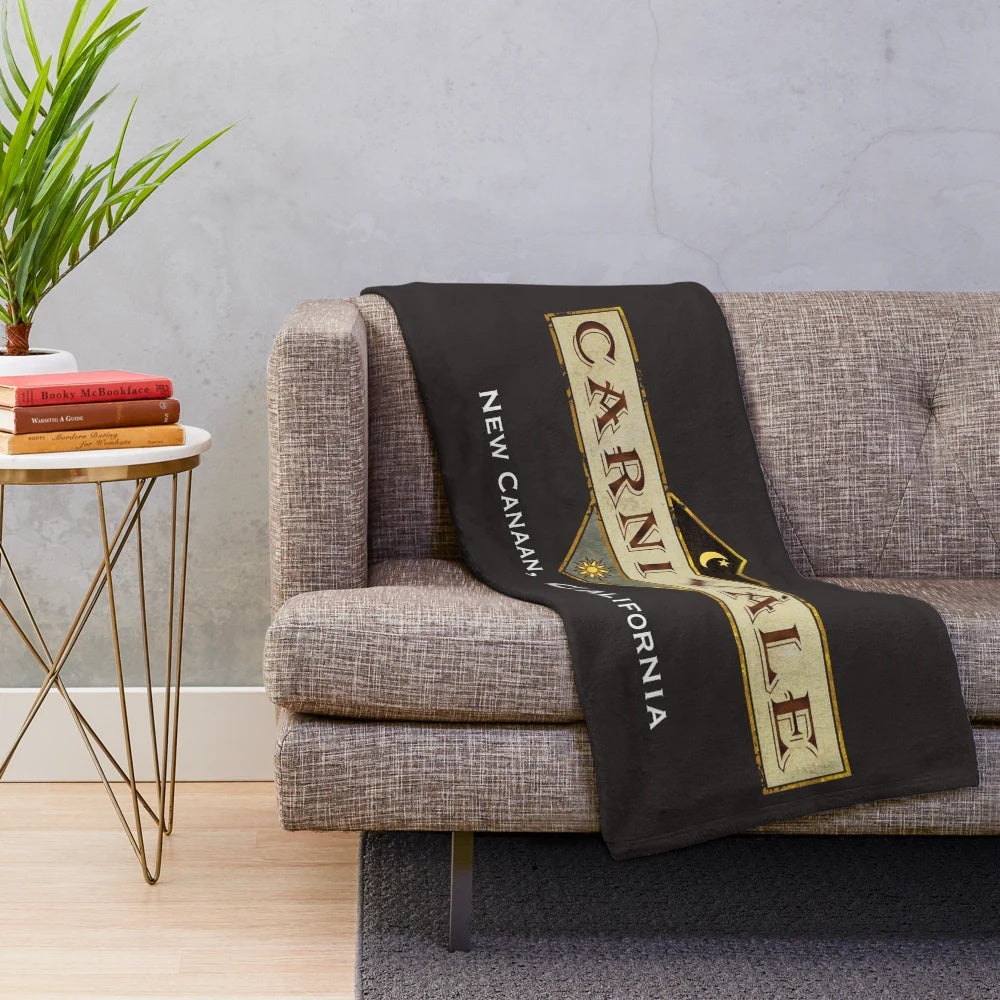 Carnivale-themed plush blanket with the New Canaan, California setting