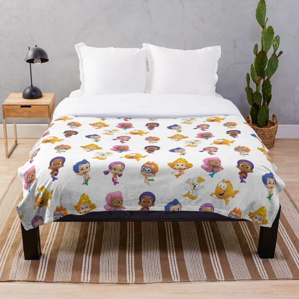 Bubble Guppies and Mermaid themed plush blanket for children