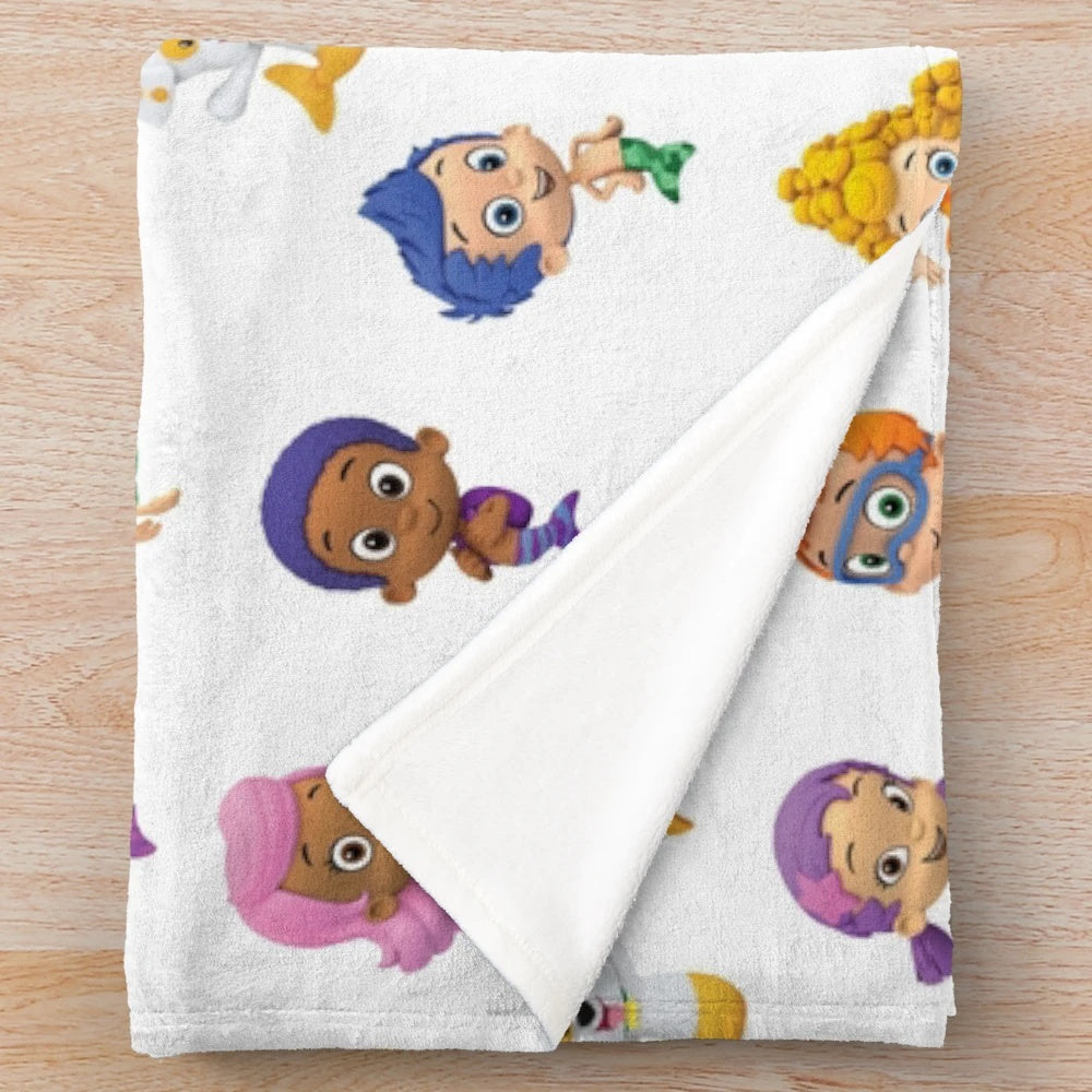 Bubble Guppies and Mermaid themed plush blanket for children