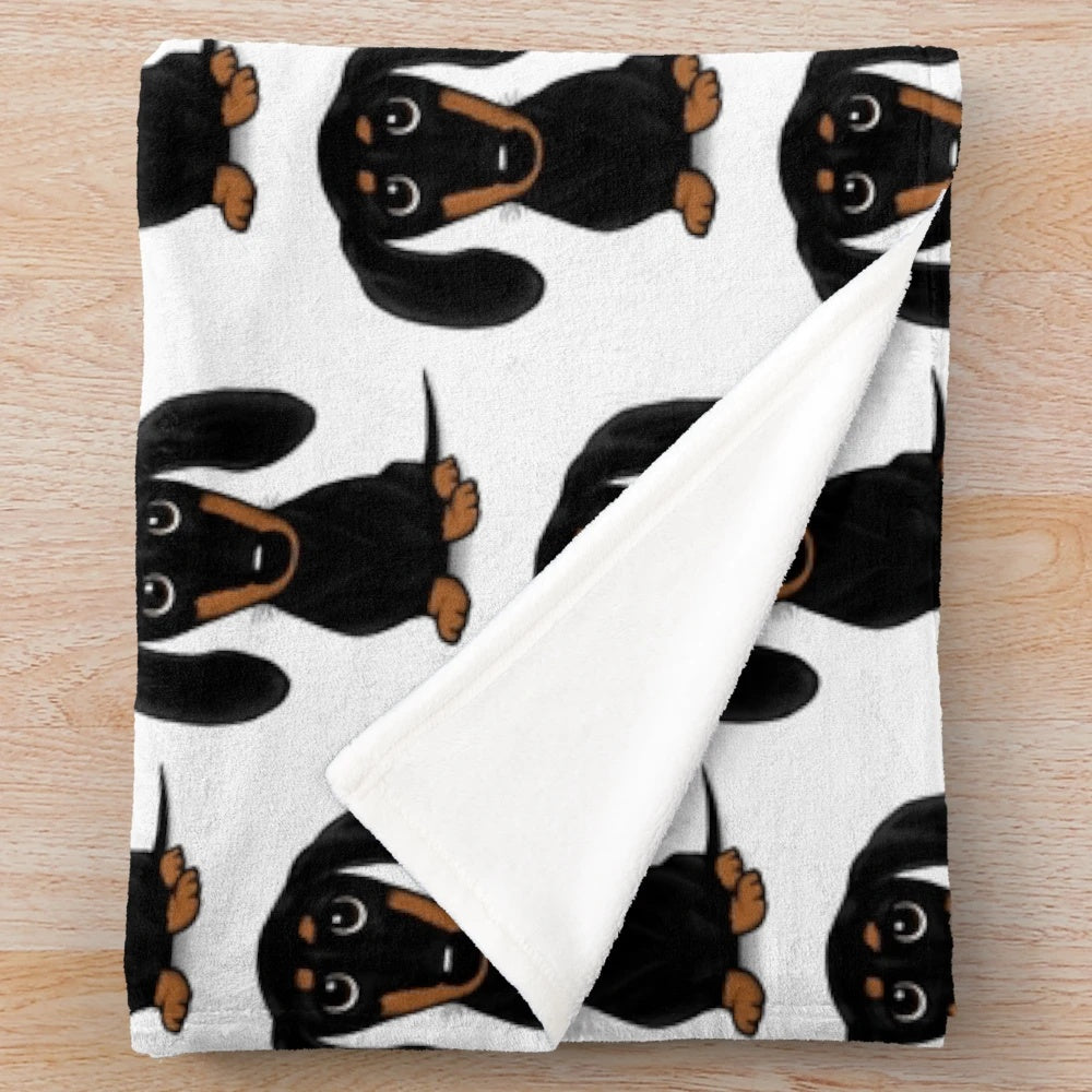 Soft and Cuddly Cartoon Dachshund Plush Blanket