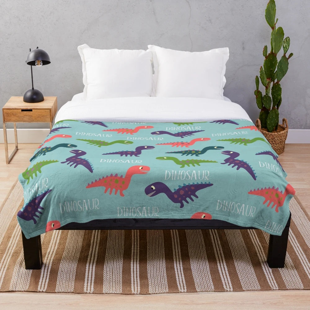 Colorful cartoon dinosaur pattern plush blanket