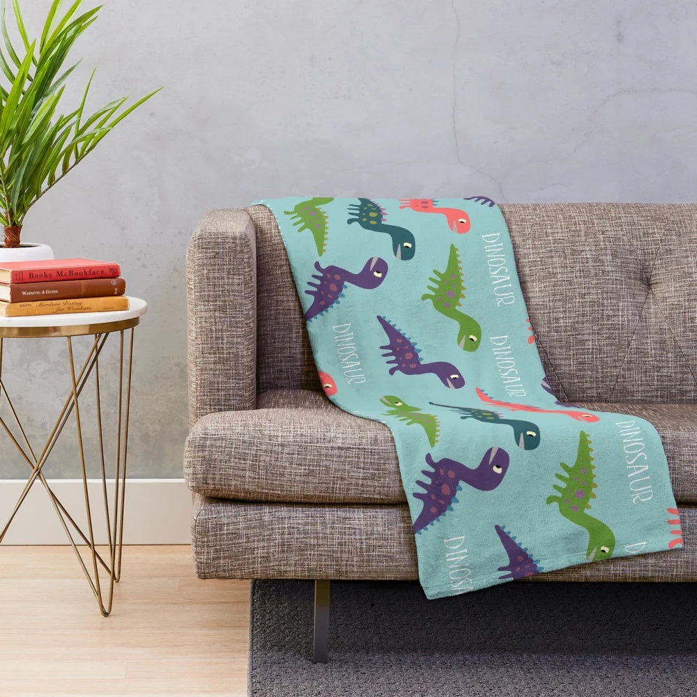 Colorful cartoon dinosaur pattern plush blanket