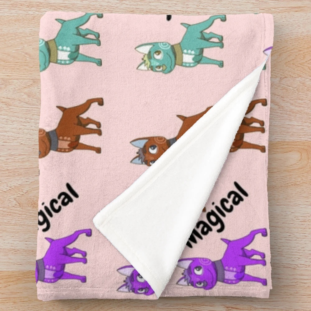 Cartoon dog pattern plush blanket with positive affirmation design