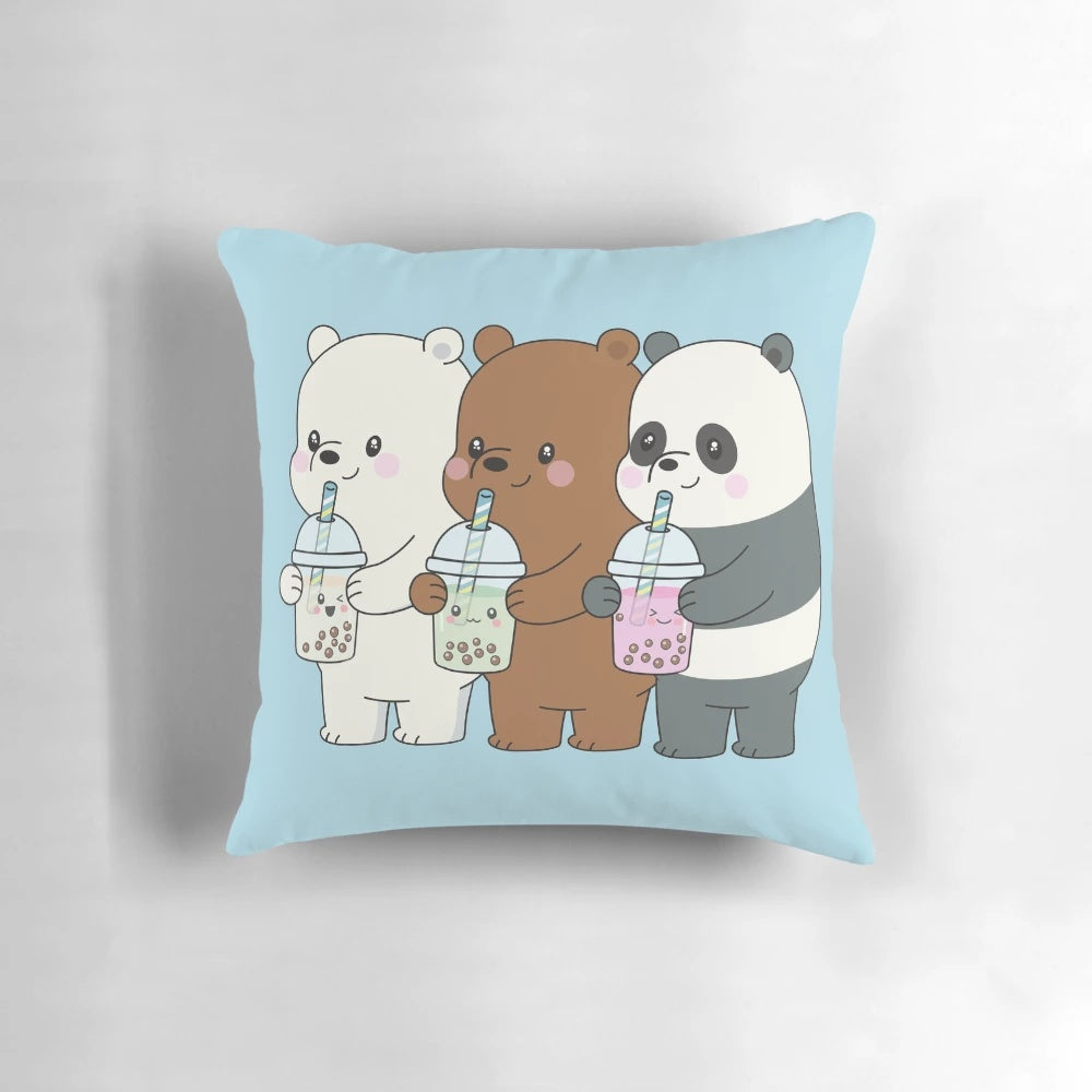 We Bare Bears Pillow featuring the lovable polar bear, grizzly bear, and panda bear brothers