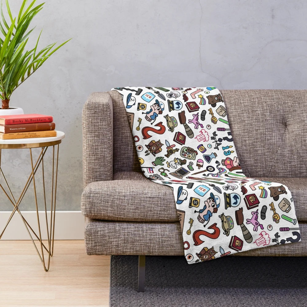 Gravity Falls inspired plush blanket with a cute cartoon pattern